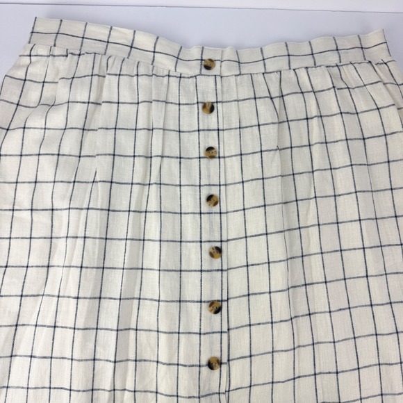 New SONOMA XL LINEN Pull On Button Up Lined White Navy Women's Hi Low Midi Skirt - Picture 4 of 12